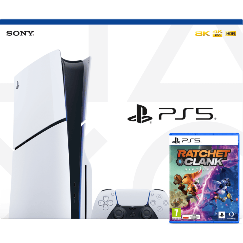 Sony PlayStation 5 (PS5) Slim blu-ray + gra Ratchet biała front