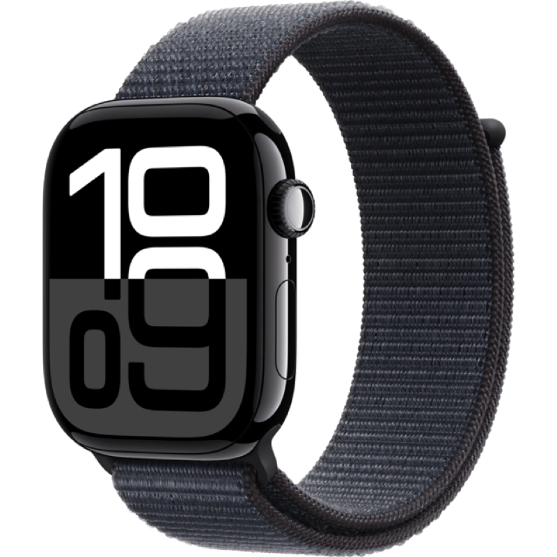 Apple Watch S10 GPS + eSIM (Cellular) 42mm atramentowa opaska front lewy obrót